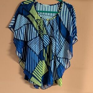Notations Geometric Blue and Yellow Women's Blouse